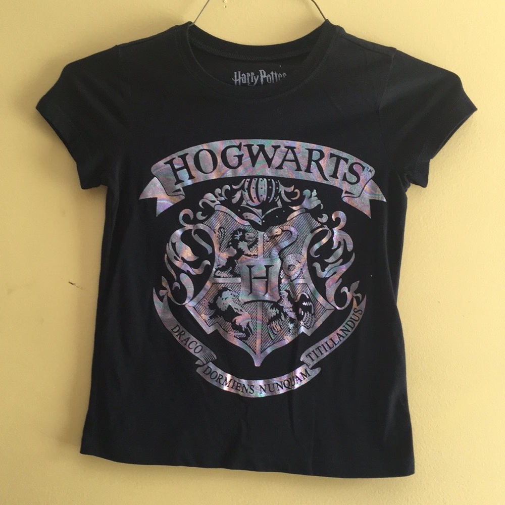 Black Holographic Hogwarts Crest Tee
